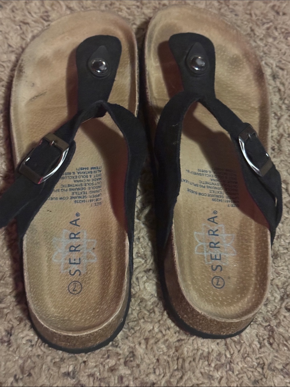 Serra Black Thong Sandal with Silver Buckle